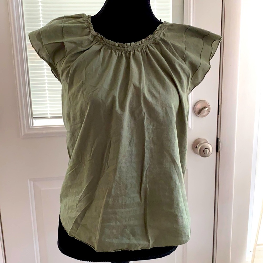 AERIE Green  Cotton Top w/ Ruffle Collar